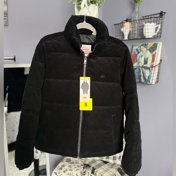 NWT LEVIS WINTER PUFFER BLACK CORDUROY SMALL JACKET NEW NWT - Picture 2 of 9